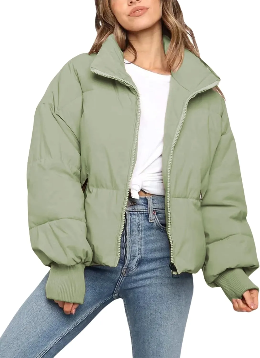 Tanming Womens Casual Puffer Jacket Long Sleeve Full Zip Black Padded Winter Coat