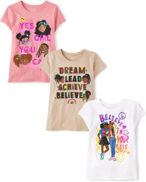 The Children's Place Girls' Kindness, Love, Equality Short Sleeve Graphic T-Shirts, Multipack