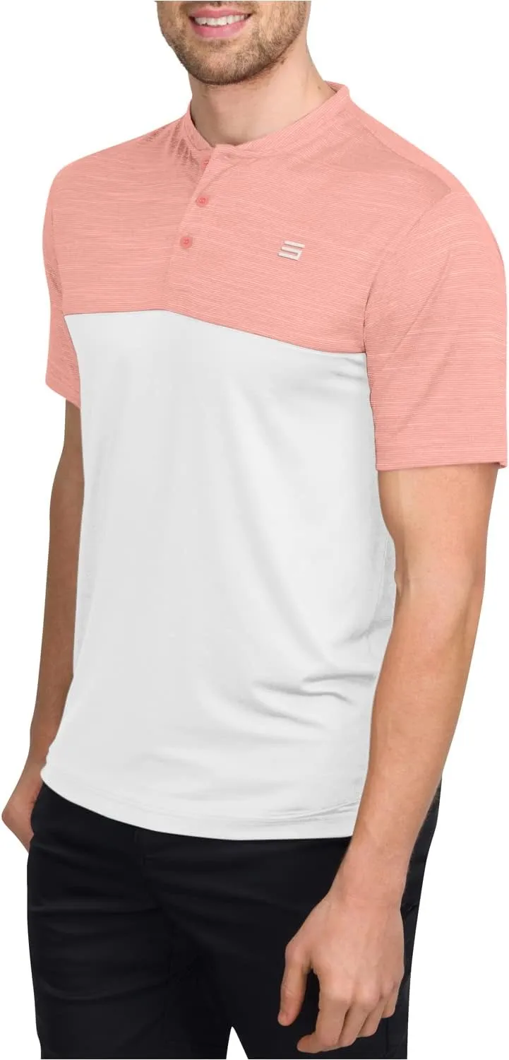 Three Sixty Six Men's Short Sleeve Collarless Golf Polo - Lightweight, Moisture-Wicking, Quick Dry, Stretch Fabric