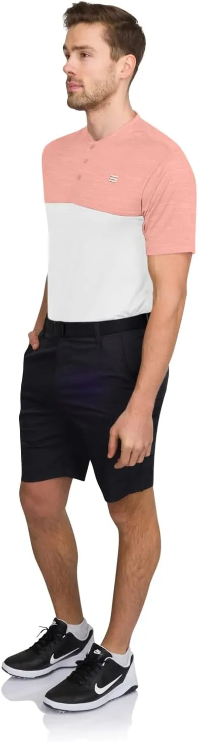 Three Sixty Six Men's Short Sleeve Collarless Golf Polo - Lightweight, Moisture-Wicking, Quick Dry, Stretch Fabric