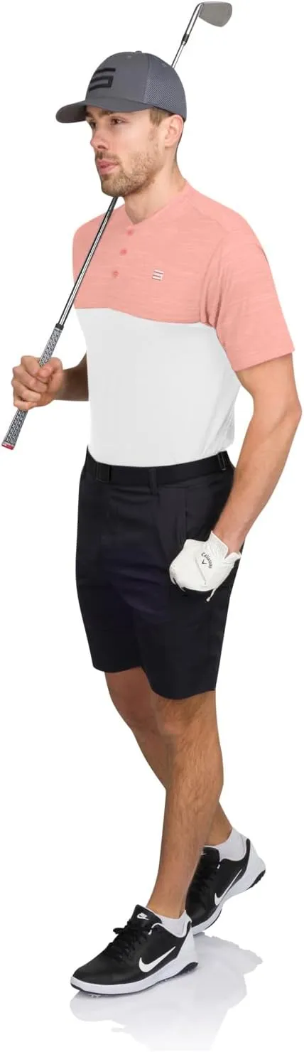 Three Sixty Six Men's Short Sleeve Collarless Golf Polo - Lightweight, Moisture-Wicking, Quick Dry, Stretch Fabric