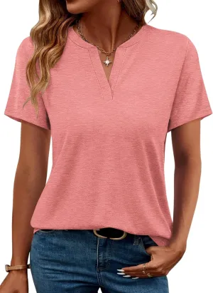 TICTICMIMI Women's V Neck Short Sleeve Tops Summer T Shirts Loose Fit Dressy Tees