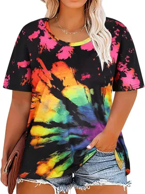 TIYOMI Plus Size Distressed Oversized T-Shirts Short Sleeve Tops for Women Crewneck Shirts XL-5XL