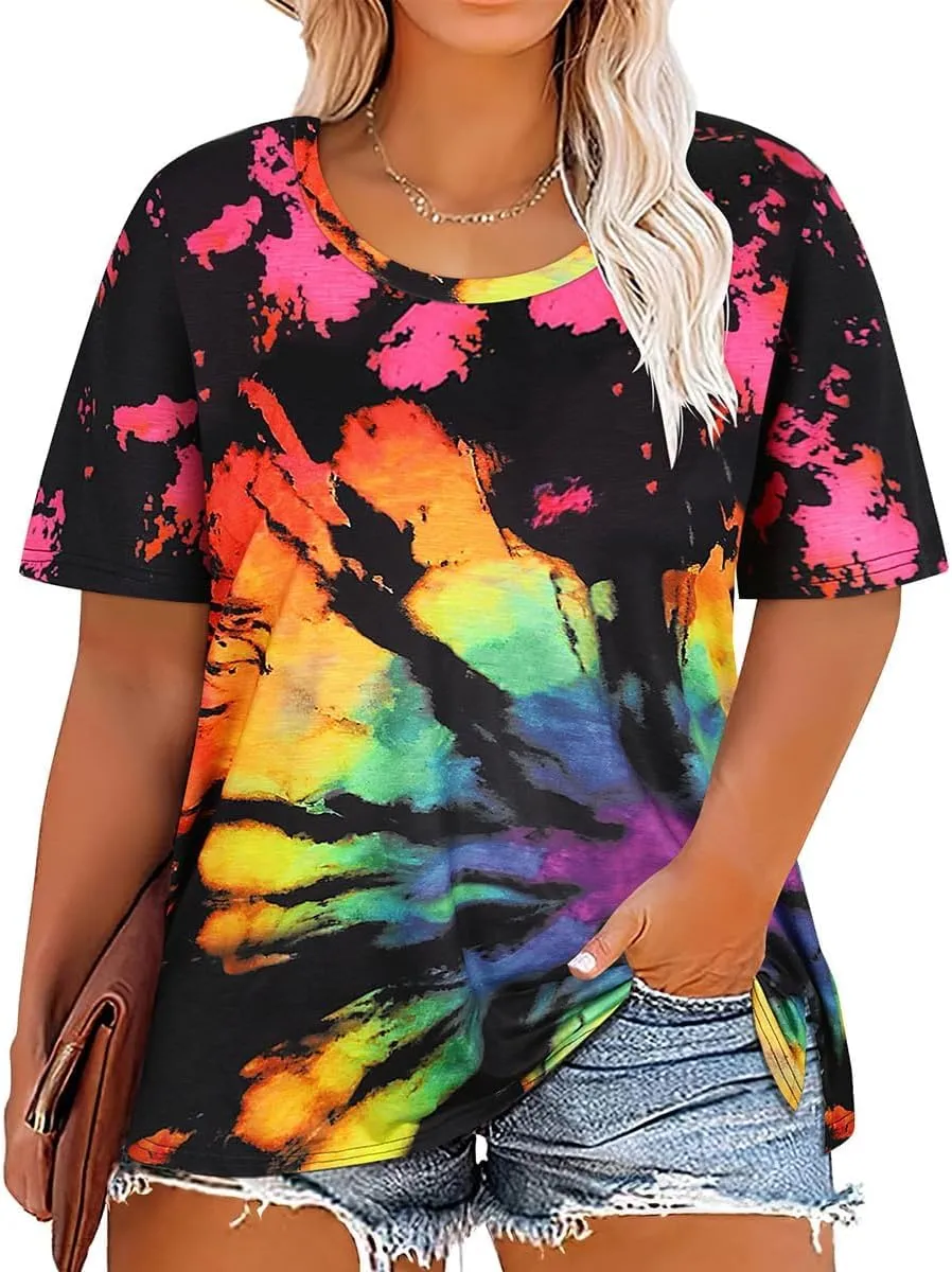 TIYOMI Plus Size Distressed Oversized T-Shirts Short Sleeve Tops for Women Crewneck Shirts XL-5XL