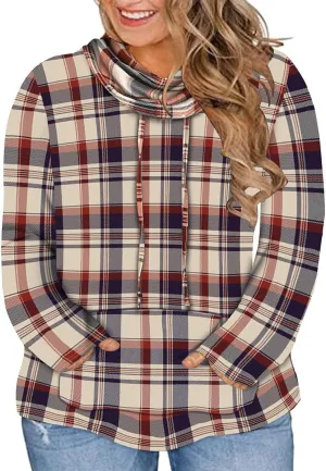 TIYOMI Plus Size Hoodies for Women Color Block Tops Drawstring Hooded Tunic Blouses Pullover T Shirts