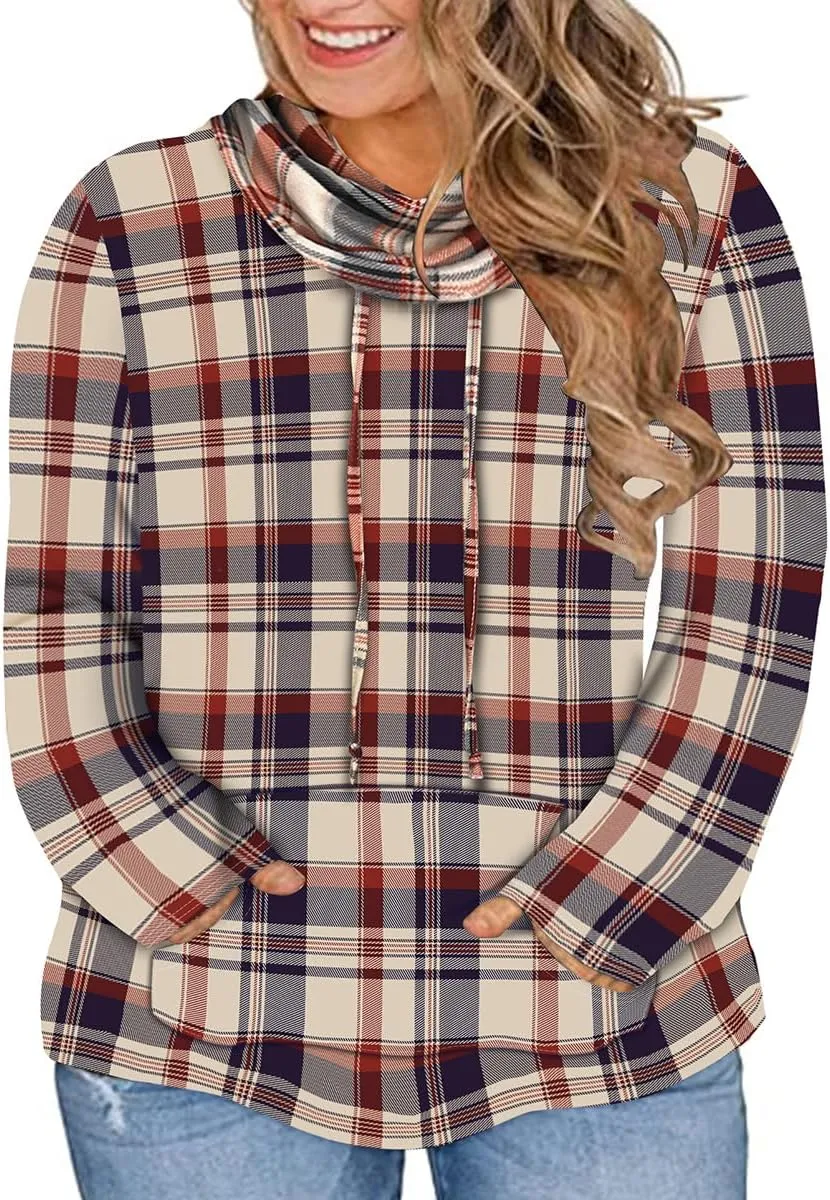 TIYOMI Plus Size Hoodies for Women Color Block Tops Drawstring Hooded Tunic Blouses Pullover T Shirts