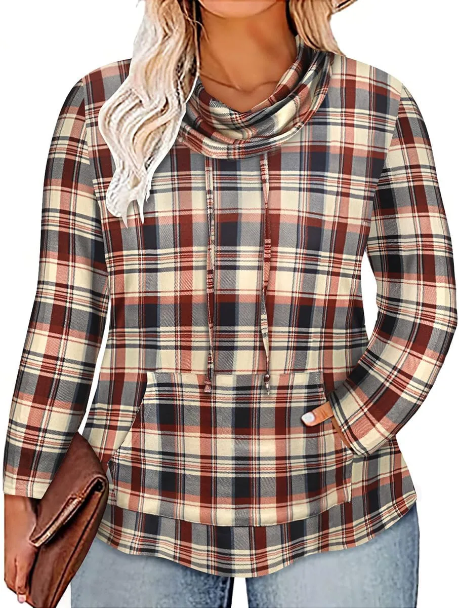 TIYOMI Plus Size Hoodies for Women Color Block Tops Drawstring Hooded Tunic Blouses Pullover T Shirts