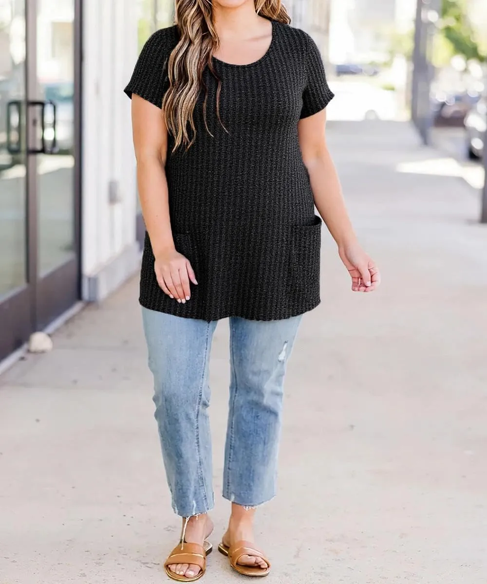 TIYOMI Plus Size Shirts for Women Pocket Long Tunic Tops Summer Casual T-Shirts XL-5XL