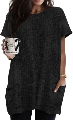 TIYOMI Plus Size Shirts for Women Pocket Long Tunic Tops Summer Casual T-Shirts XL-5XL