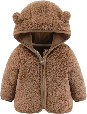 Toddler Boys Girls Winter Down Coat Soft Cotton Padded Jacket Cute Cartoon Bear Ears Thick Hooded Jacket