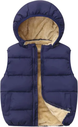 Toddler Winter Puffer Vest Fleece Hooded Sleeveless Jacket Padded Down Waistcoat Outwear for Baby Boys Girls