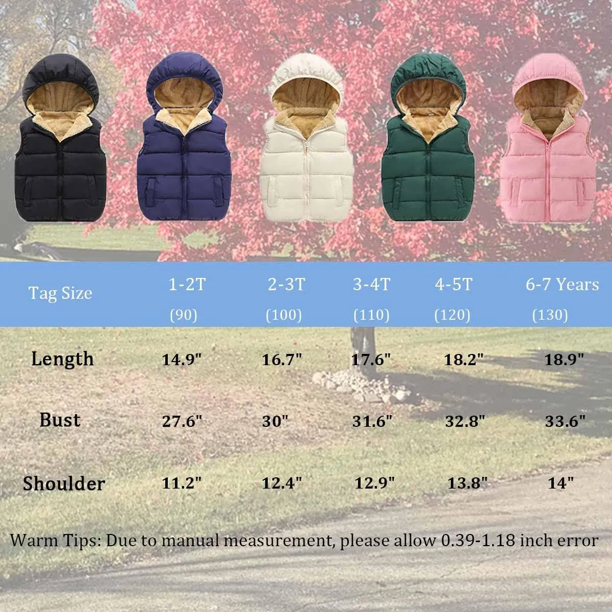 Toddler Winter Puffer Vest Fleece Hooded Sleeveless Jacket Padded Down Waistcoat Outwear for Baby Boys Girls