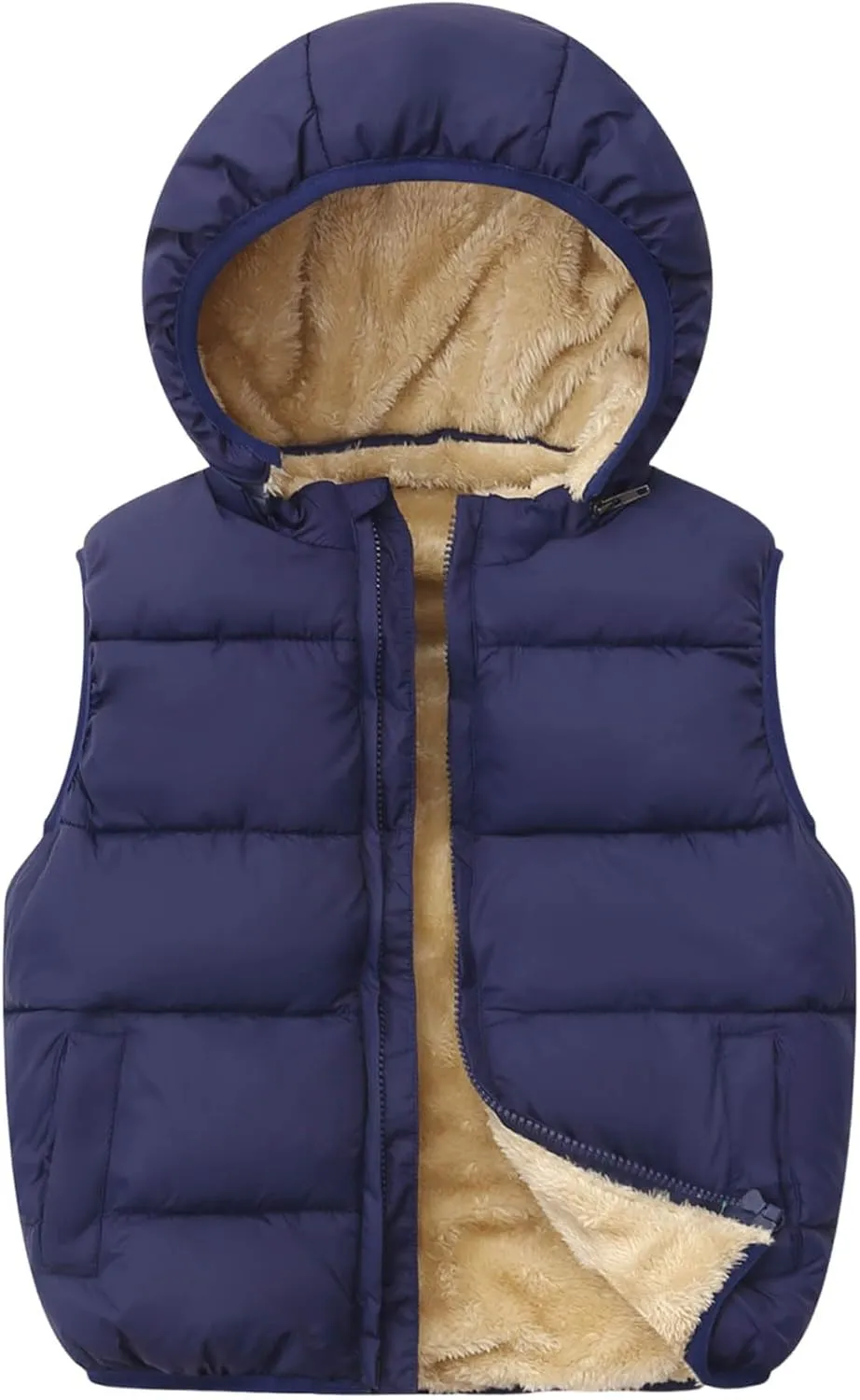 Toddler Winter Puffer Vest Fleece Hooded Sleeveless Jacket Padded Down Waistcoat Outwear for Baby Boys Girls