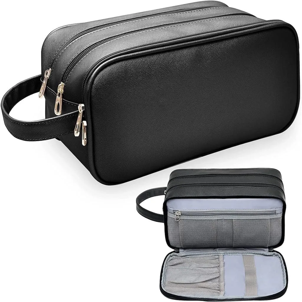 Travel Makeup Bag,Large Capacity Cosmetic Bags for Women Girls,Waterproof Portable Pouch Open Flat Toiletry Bag Make up Brushes Organizer with Handle (Black)