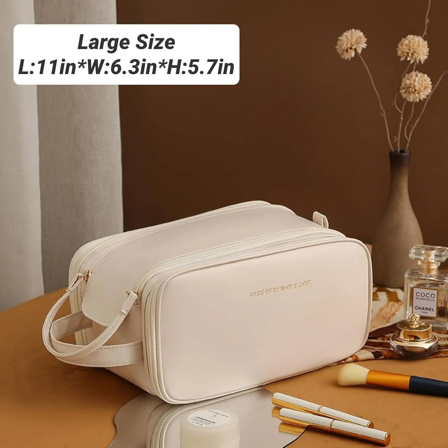 Travel Makeup Bag,Large Capacity Cosmetic Bags for Women Girls,Waterproof Portable Pouch Open Flat Toiletry Bag Make up Brushes Organizer with Handle (Black)