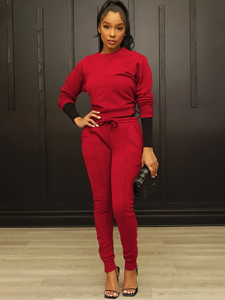 Two Piece Pullover Long Pants Sweatshirt Outfits