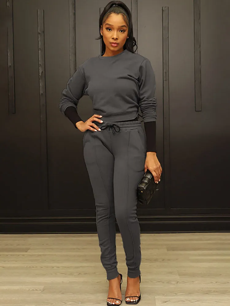 Two Piece Pullover Long Pants Sweatshirt Outfits