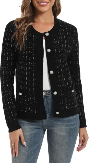 Urban CoCo Women's Open Front Button Down Knit Cropped Cardigan Casual Long Sleeve Sweater Jacket