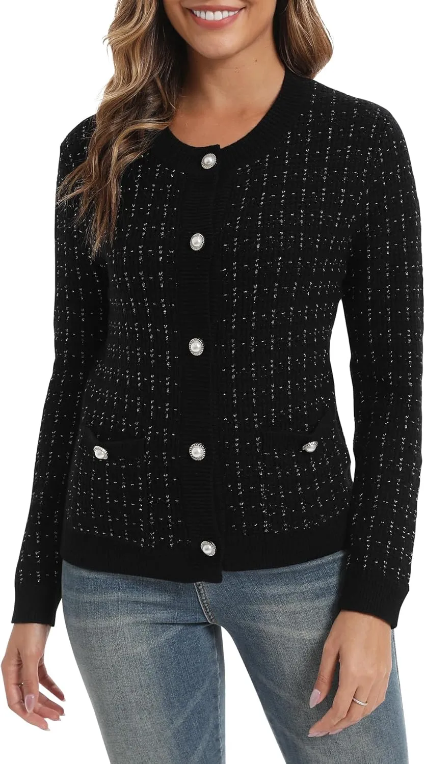 Urban CoCo Women's Open Front Button Down Knit Cropped Cardigan Casual Long Sleeve Sweater Jacket