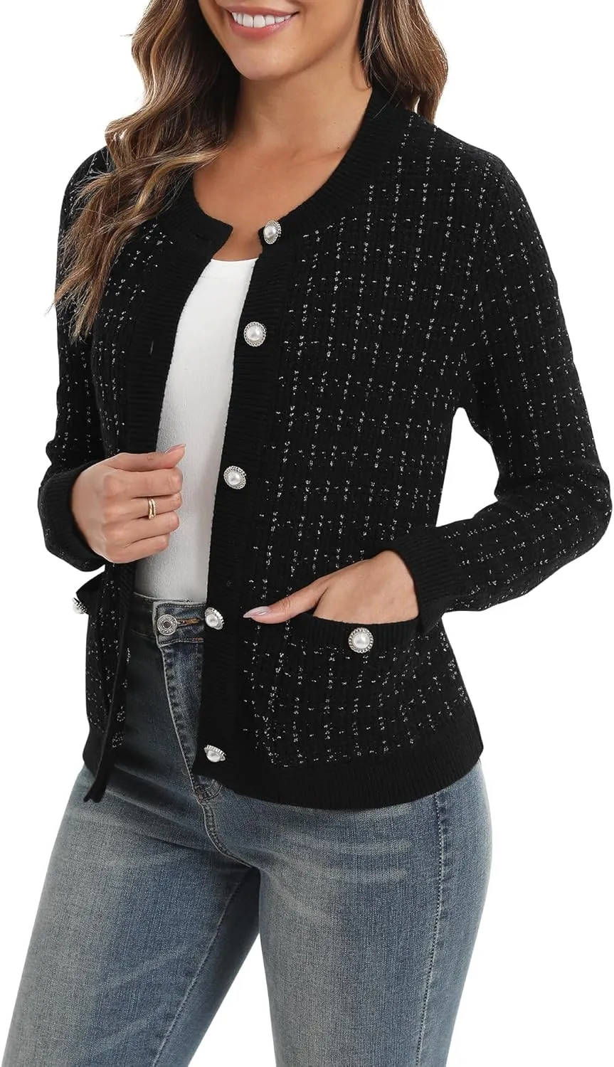 Urban CoCo Women's Open Front Button Down Knit Cropped Cardigan Casual Long Sleeve Sweater Jacket