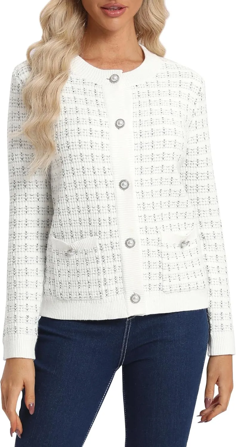 Urban CoCo Women's Open Front Button Down Knit Cropped Cardigan Casual Long Sleeve Sweater Jacket