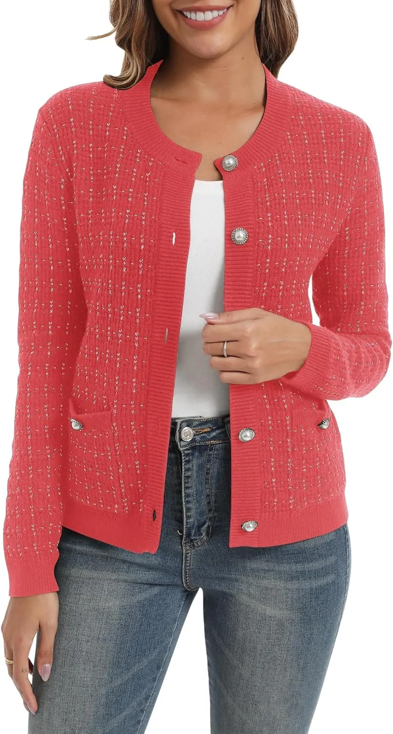 Urban CoCo Women's Open Front Button Down Knit Cropped Cardigan Casual Long Sleeve Sweater Jacket