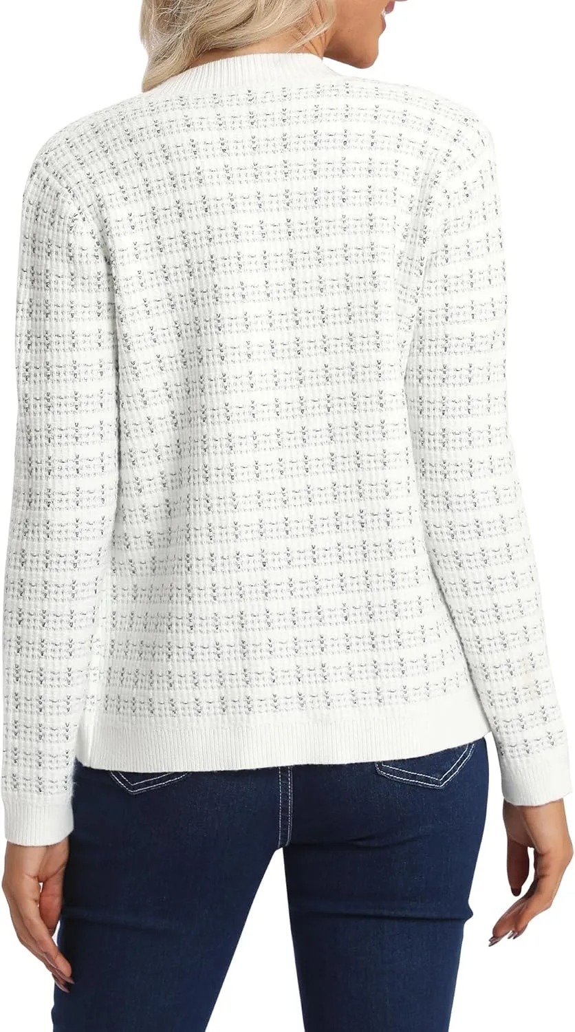 Urban CoCo Women's Open Front Button Down Knit Cropped Cardigan Casual Long Sleeve Sweater Jacket