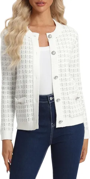 Urban CoCo Women's Open Front Button Down Knit Cropped Cardigan Casual Long Sleeve Sweater Jacket