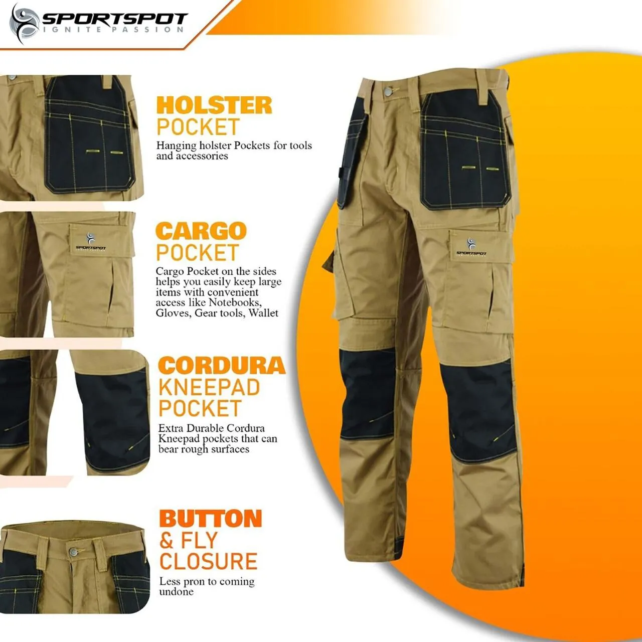 Urban Tactical Cargo Work Pants for Men - Heavy-Duty Knee Pads and Multiple Pockets