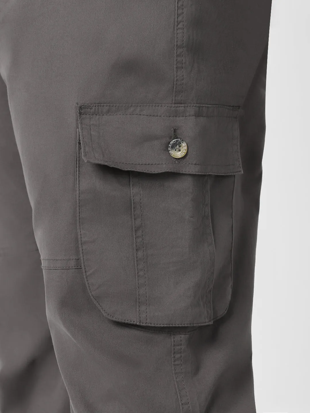 Urbano Plus Men's Dark Grey Regular Fit Solid Cargo Chino Pant with 6 Pockets