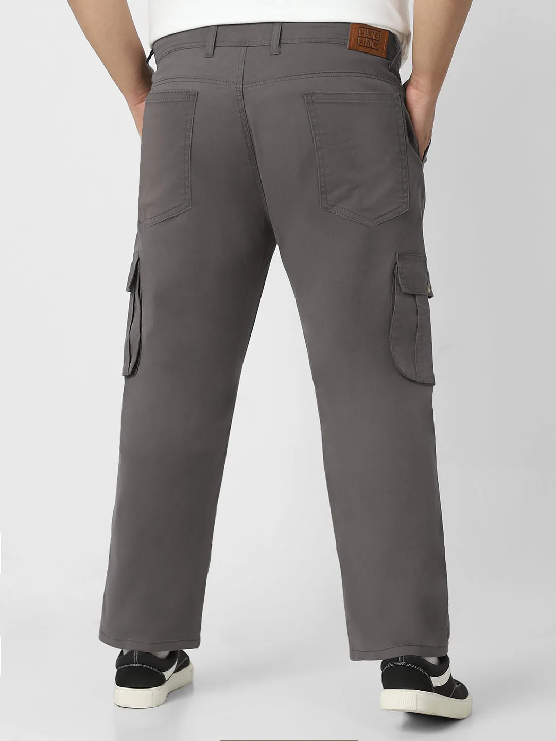 Urbano Plus Men's Dark Grey Regular Fit Solid Cargo Chino Pant with 6 Pockets