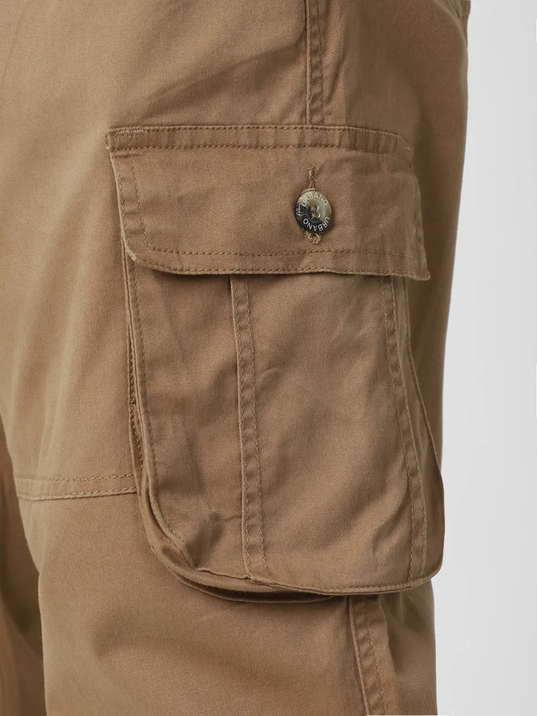 Urbano Plus Men's Dark Khaki Regular Fit Solid Cargo Chino Pant with 6 Pockets