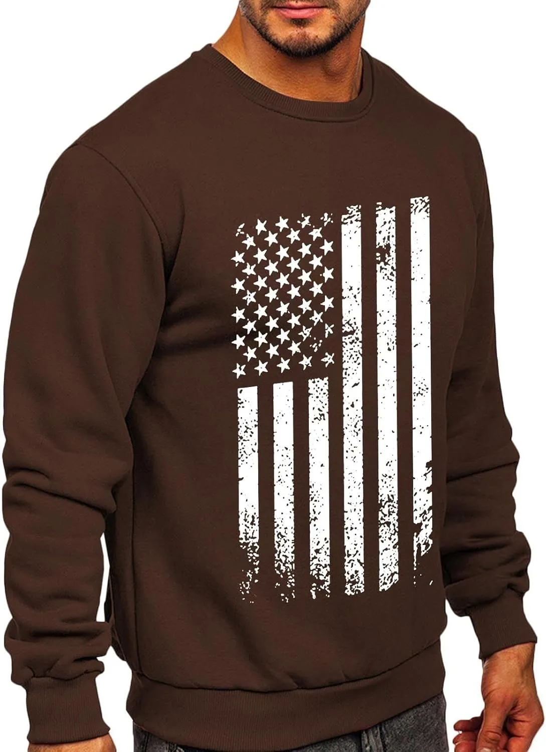 USA Flag Patriotic Sweatshirt for Men Plus Size Crewneck Pullover Fall Tops Casual Gym Shirts Workout Sweater