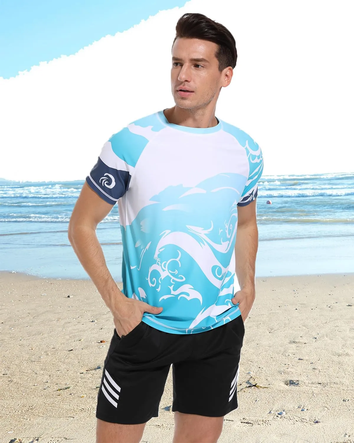 VAYAGER Men's Swim Shirts Rash Guard UPF 50  T Shirts Quick Dry Loose Fit Water Surfing Shirt
