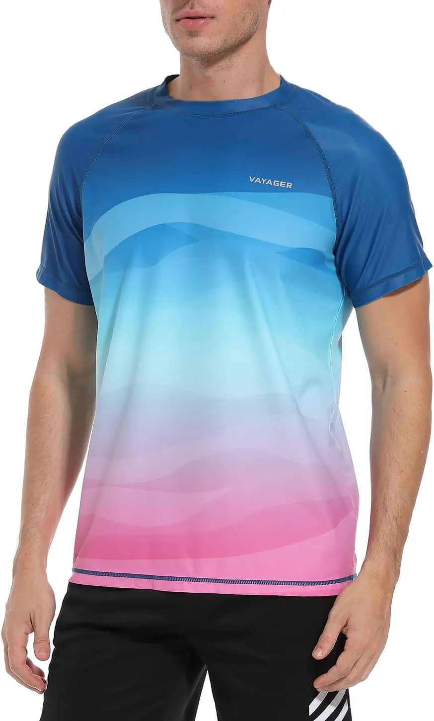 VAYAGER Men's Swim Shirts Rash Guard UPF 50  T Shirts Quick Dry Loose Fit Water Surfing Shirt