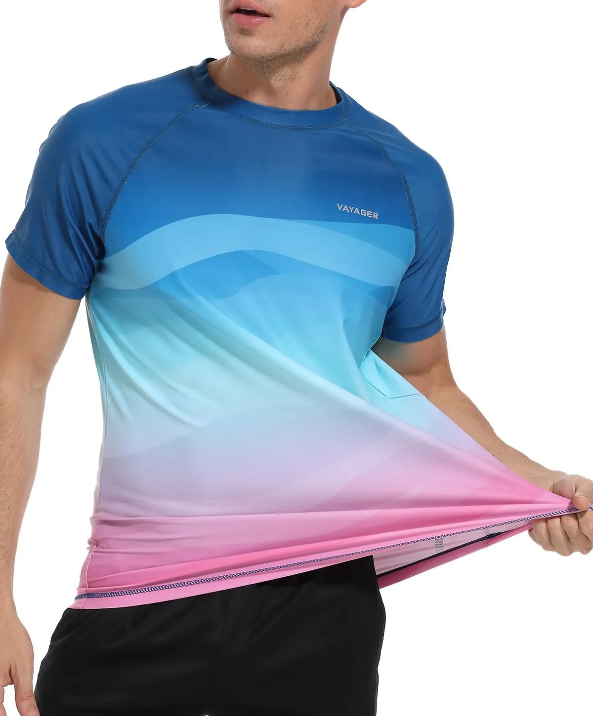 VAYAGER Men's Swim Shirts Rash Guard UPF 50  T Shirts Quick Dry Loose Fit Water Surfing Shirt