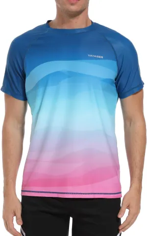VAYAGER Men's Swim Shirts Rash Guard UPF 50  T Shirts Quick Dry Loose Fit Water Surfing Shirt