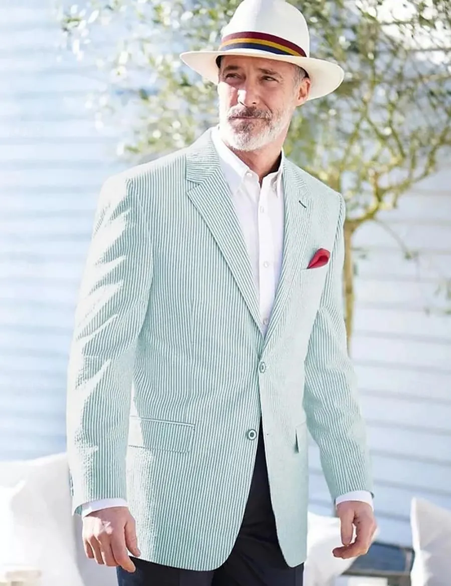 VENNYNG Men's Seersucker Suit Jacket Single Breasted Thin Blazer Coat for Weddings Easter Party Business
