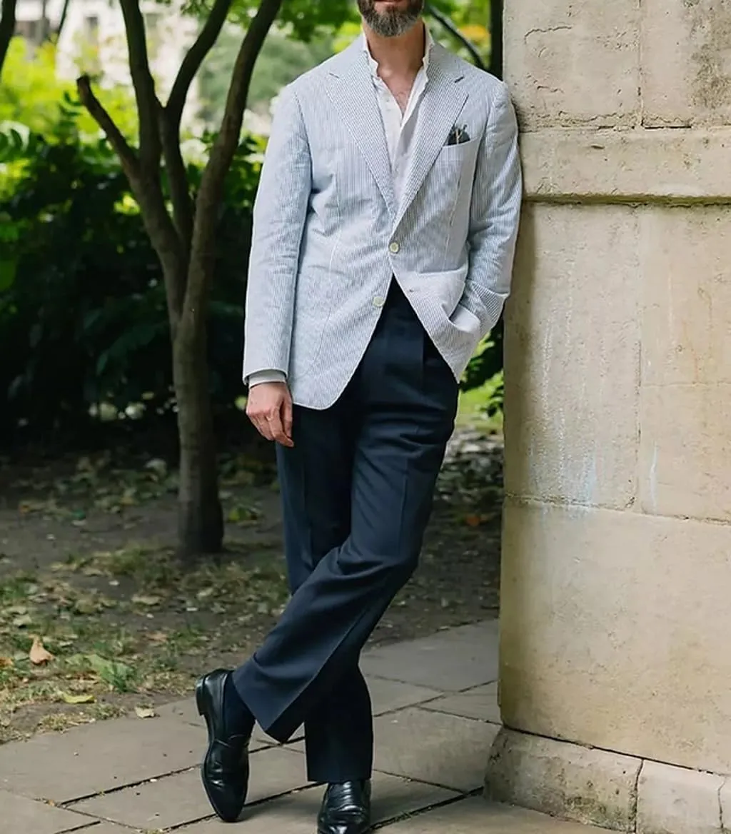 VENNYNG Men's Seersucker Suit Jacket Single Breasted Thin Blazer Coat for Weddings Easter Party Business