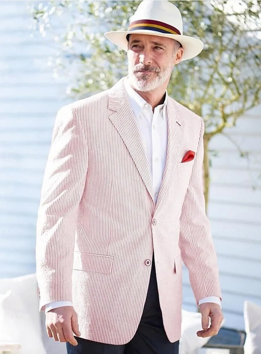 VENNYNG Men's Seersucker Suit Jacket Single Breasted Thin Blazer Coat for Weddings Easter Party Business