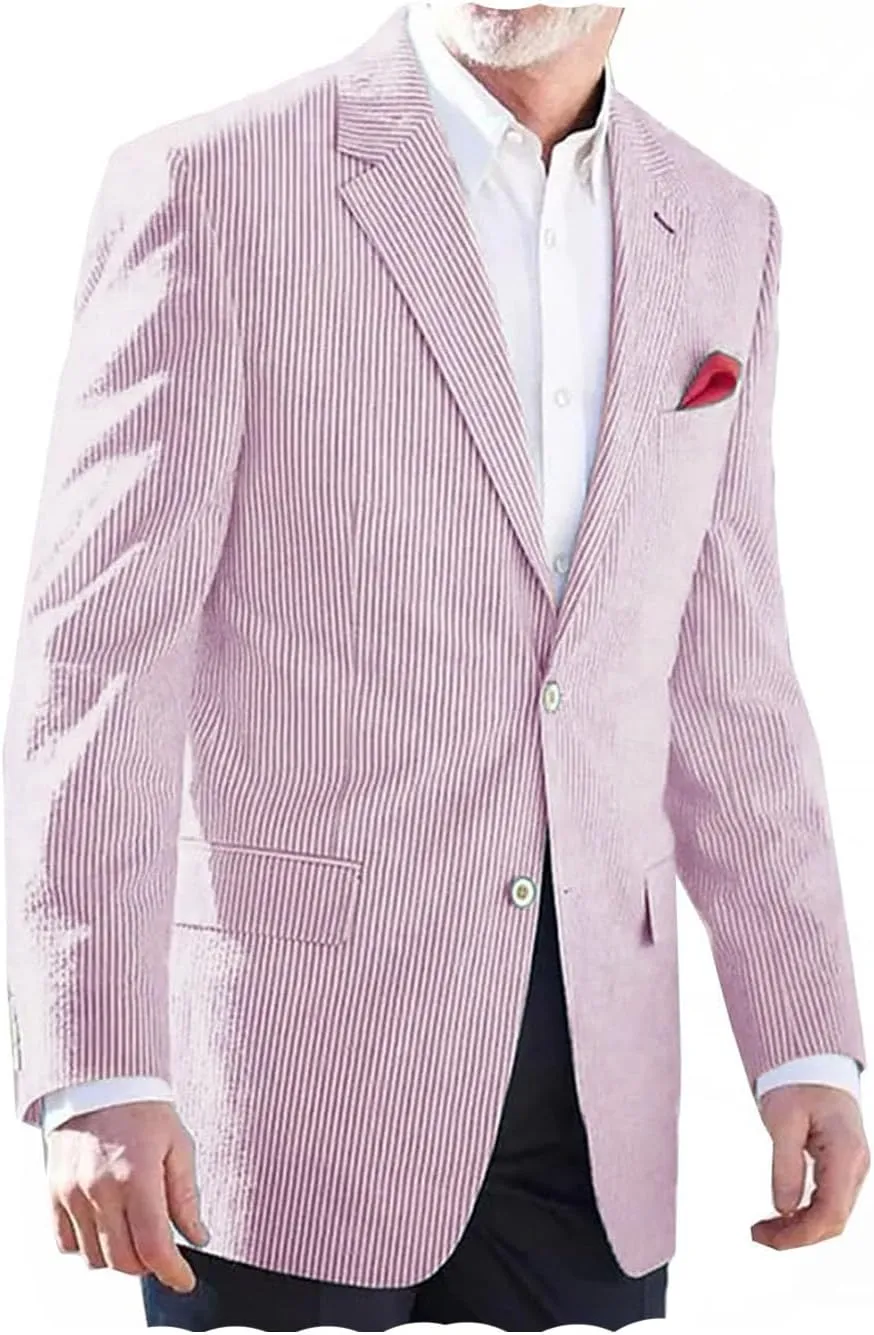 VENNYNG Men's Seersucker Suit Jacket Single Breasted Thin Blazer Coat for Weddings Easter Party Business
