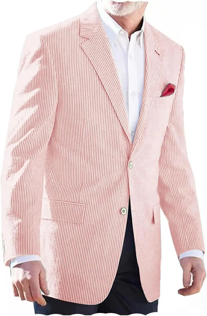 VENNYNG Men's Seersucker Suit Jacket Single Breasted Thin Blazer Coat for Weddings Easter Party Business