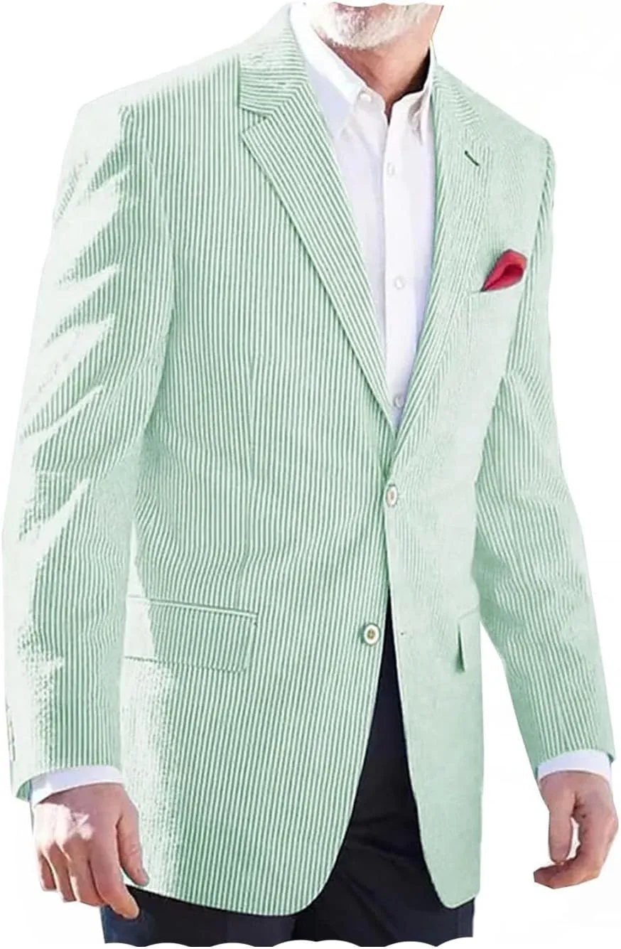 VENNYNG Men's Seersucker Suit Jacket Single Breasted Thin Blazer Coat for Weddings Easter Party Business