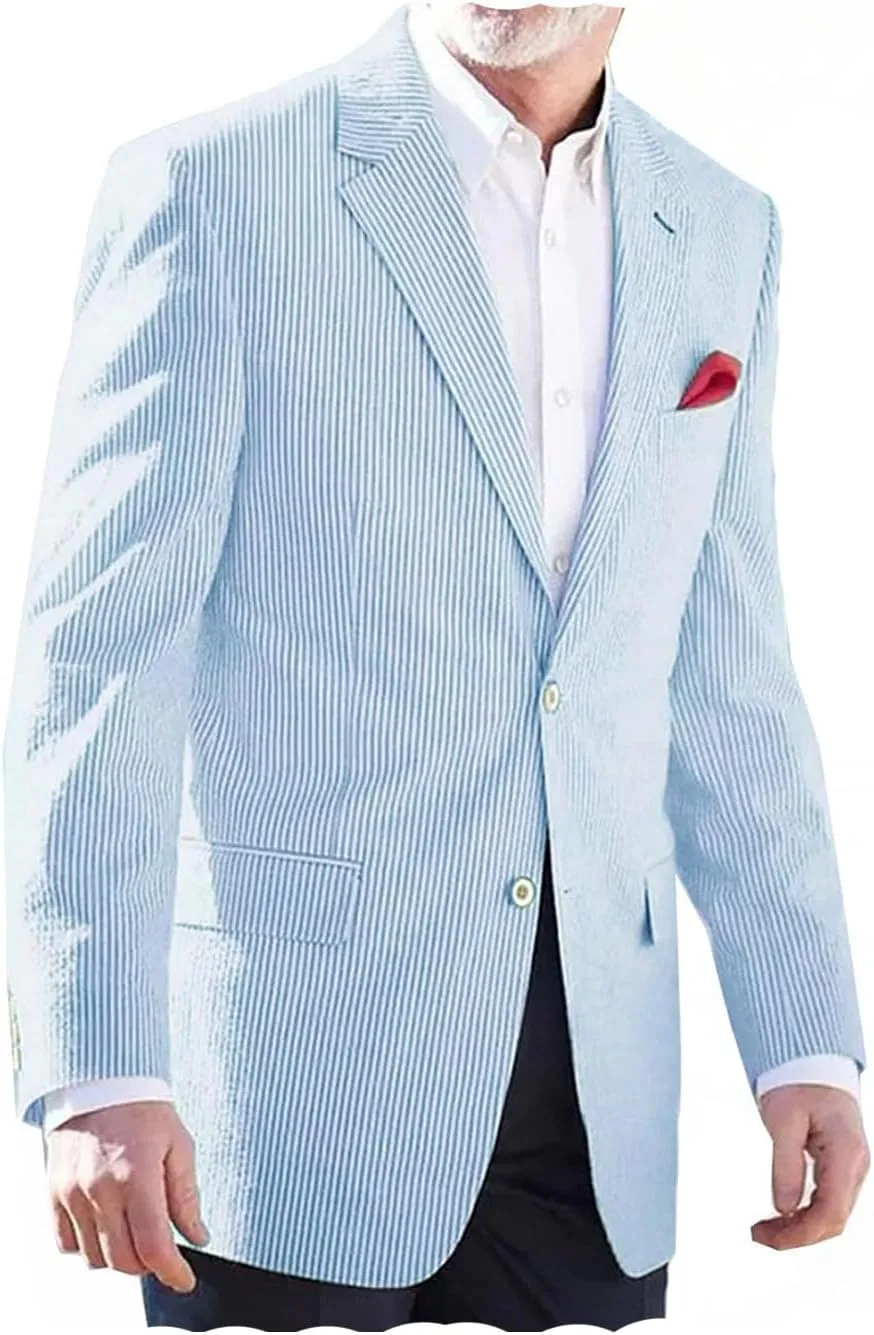 VENNYNG Men's Seersucker Suit Jacket Single Breasted Thin Blazer Coat for Weddings Easter Party Business