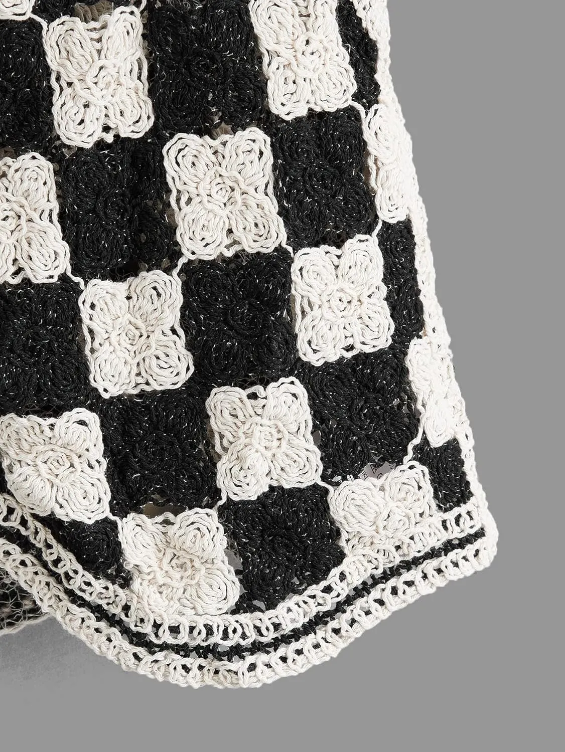Verdusa Women's Button Front V Neck Sleeveless Crochet Plaid Checkered Knit Sweater Vest