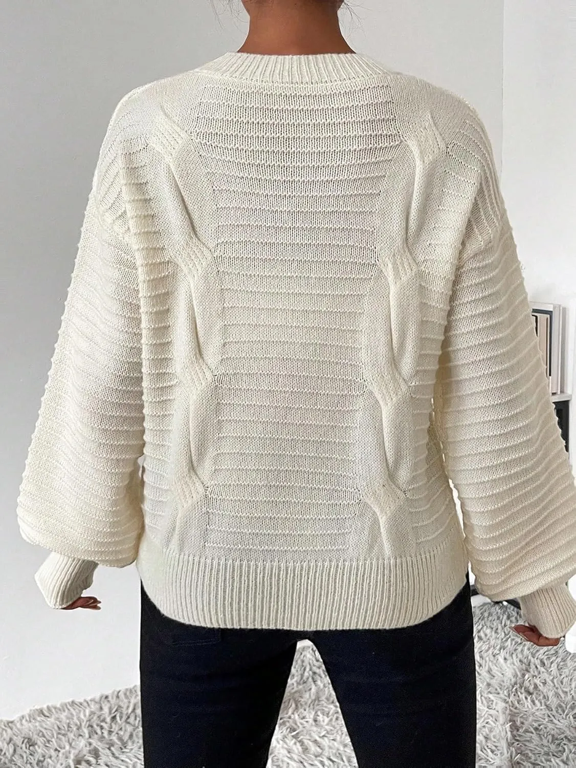 Verdusa Women's Heart Print Drop Shoulder Crew Neck Long Sleeve Graphic Print Sweater Knit Tops