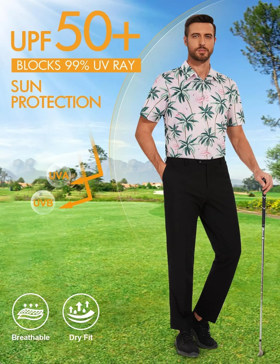 Viracy Men's Golf Shirts Short Sleeve Dry Fit Moisture Wicking Performance Mens Golf Polo Shirts S-3XL