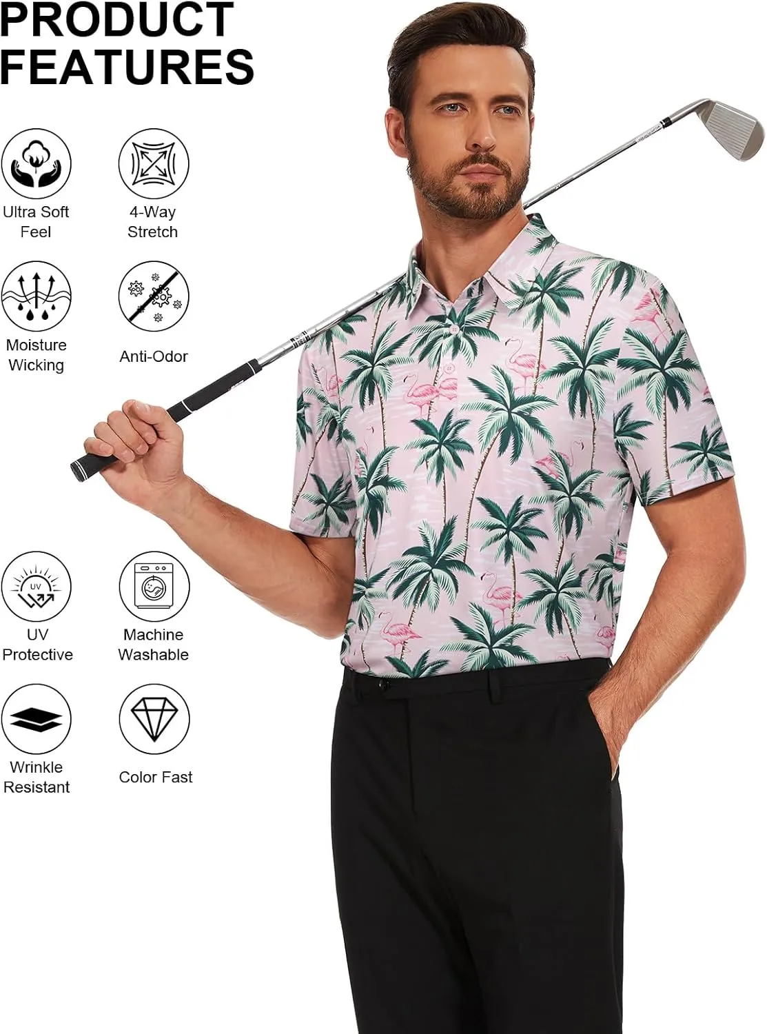 Viracy Men's Golf Shirts Short Sleeve Dry Fit Moisture Wicking Performance Mens Golf Polo Shirts S-3XL
