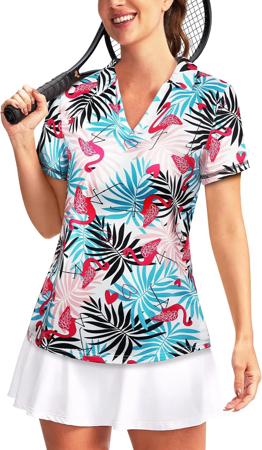 Vldnery Women's Golf Shirts Short Sleeve v Neck Loose Fit Plain Workout Tennis Polo T-Shirts