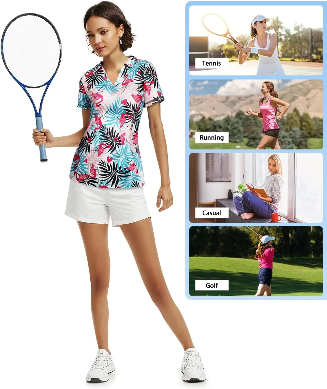 Vldnery Women's Golf Shirts Short Sleeve v Neck Loose Fit Plain Workout Tennis Polo T-Shirts